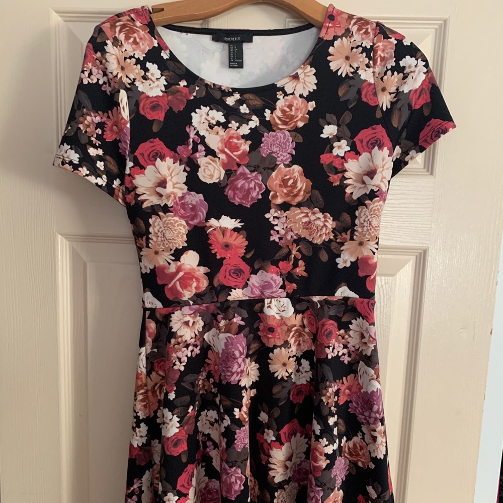 Black Floral Skater Dress